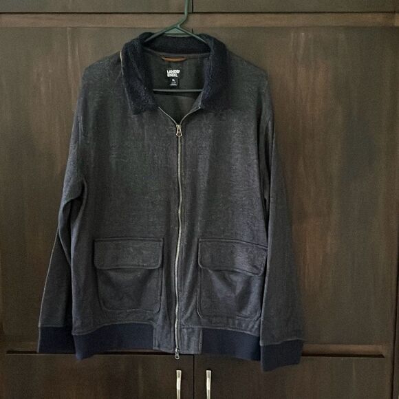 Lands End Navy Blue Zip Front Men’s Cardigan Jacket XL - Picture 2 of 6